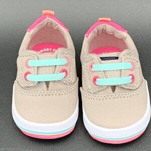 Sperry Baby Spinnaker Crib Jr Washable Sneaker Grey Pink Teal Stripe Size 1M